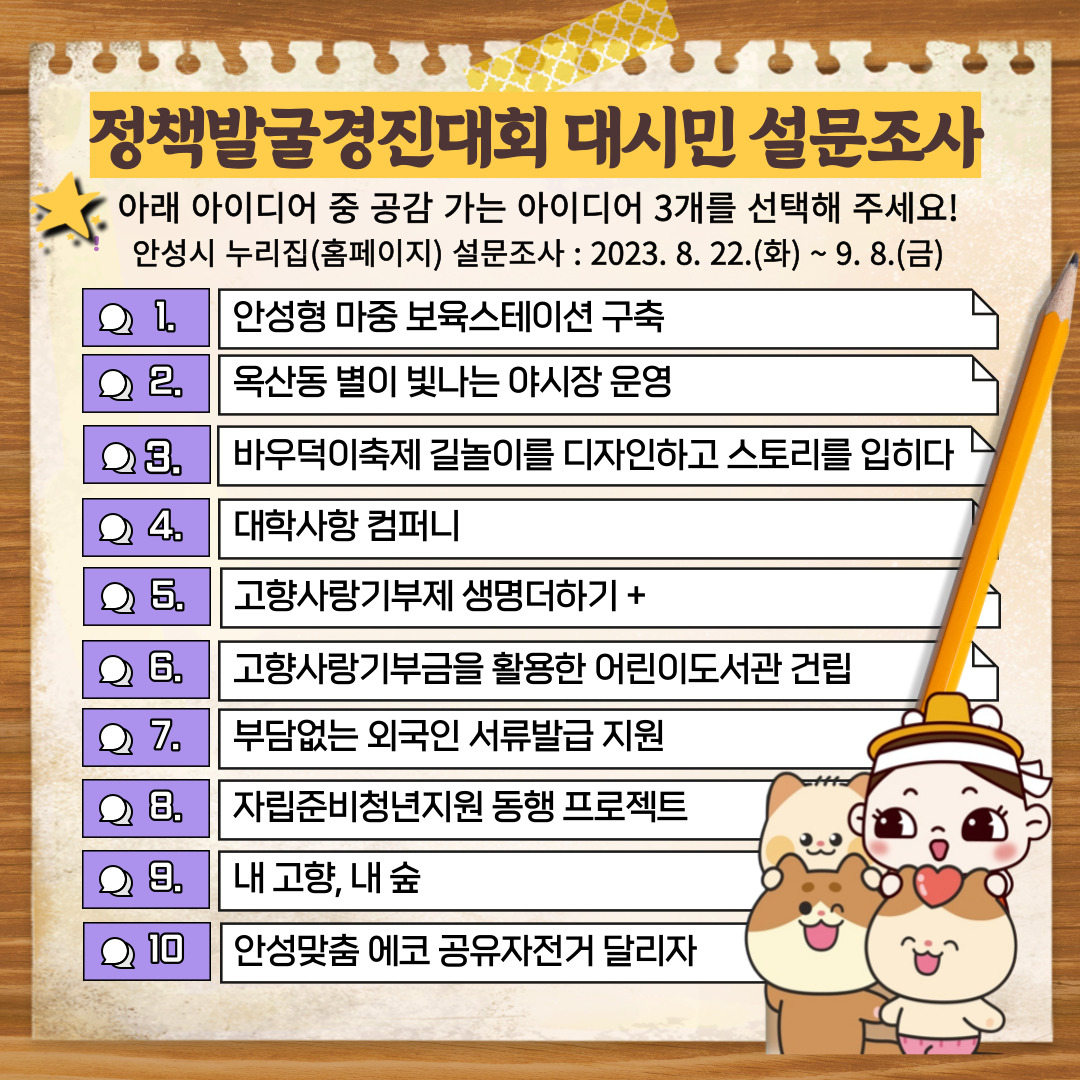 안성시, 고향사랑기금 사업 등 정책발굴 경진대회 설문조사 실시