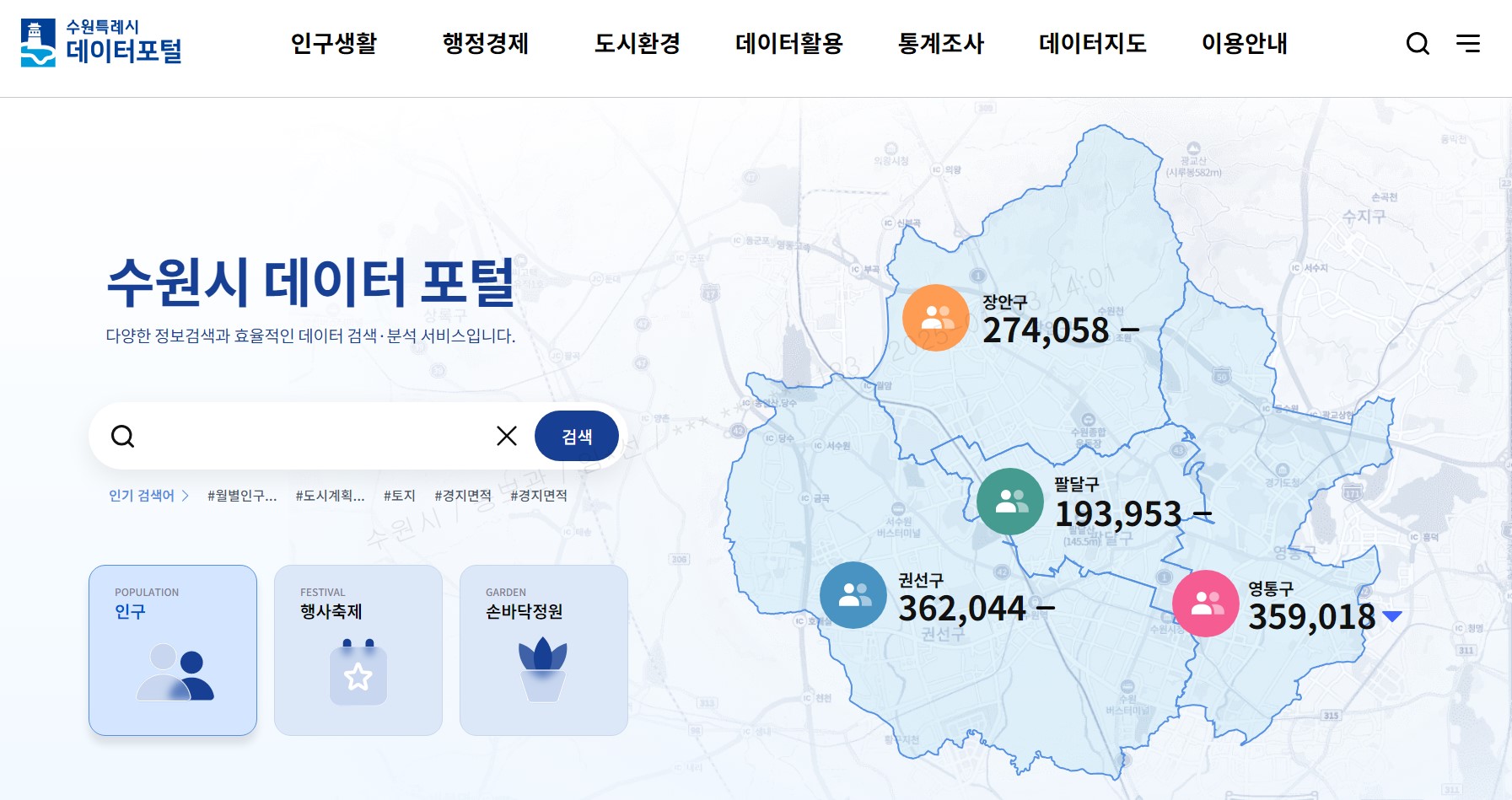 수원시, 데이터 포털 정식 운영… 시민 생활에 맞춤형 정보 제공